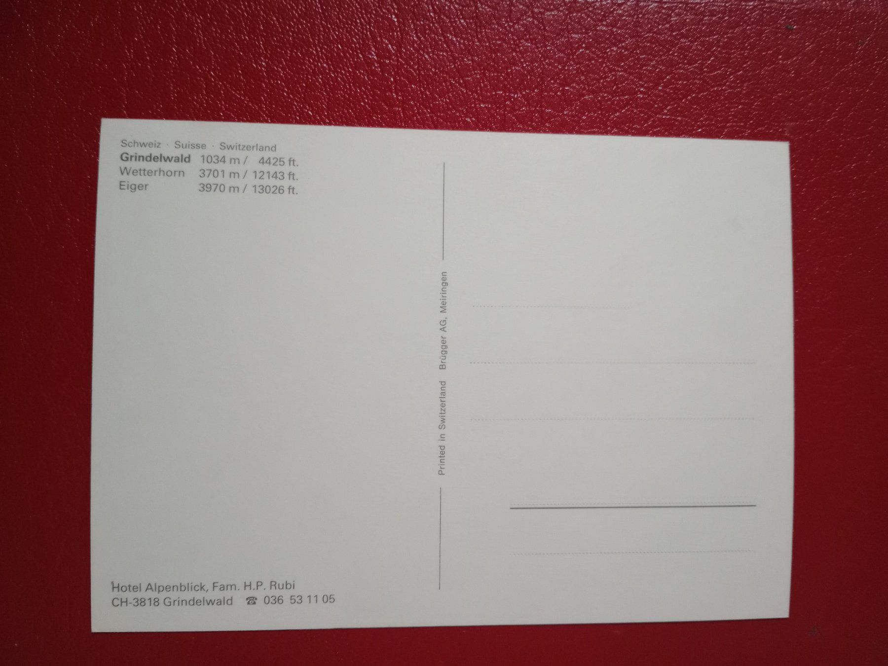 Cartoline postali: Grindelwald Bern Hotel Alpenblick – Usato da Küttigen venduto da Melisch1000 1