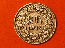 50 Rappen oder 1/2 Fr.1943 B ( Silber )   Prägungsauflage nu