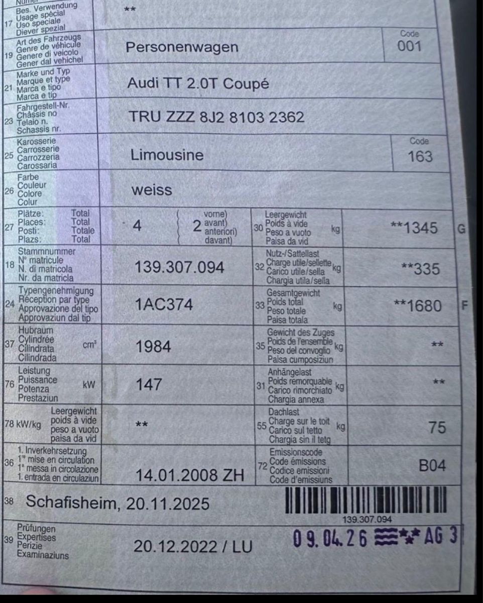 Audi Automobili: Audi tt Sportliches Coupé – Usato da Zürich venduto da bur_p68t 6