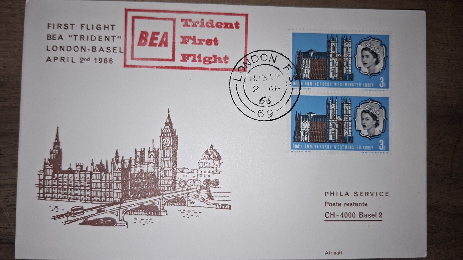 Tutti i francobolli: BEA London - Basel 02.04.1966 – Usato da Balgach venduto da SIMEON27