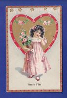 ENFANT - Jeune fille et fleurs - Cœur - Bonne Fête