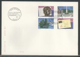 1990, FDC, Gedenkblock Genf, 2 senkrechte Paare, C6