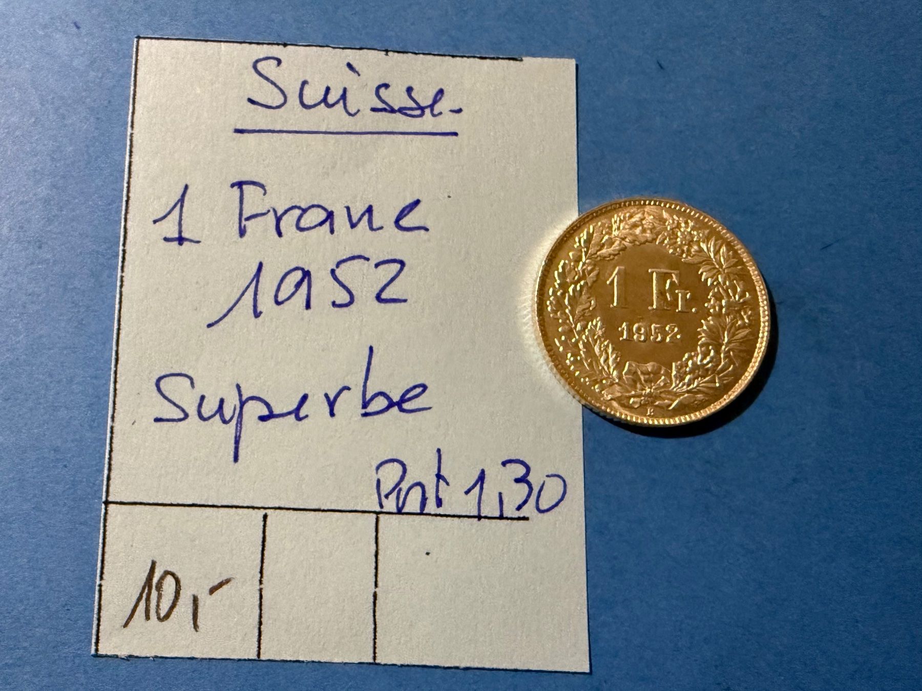 Tutti le monete: SUISSE : 1 FRANC 1952 - SUPERBE – Usato da genève venduto da GEnumist