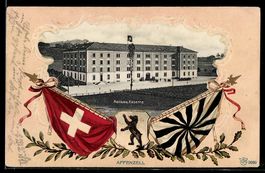 AK Herisau, Ansicht der Kaserne, Fahnen