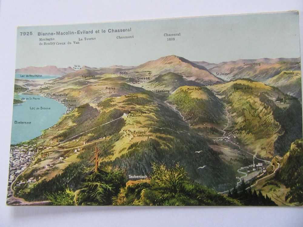 Bienne-Macolin-Evilard et le Chasseral, Paoramakarte, ungel. (Gebraucht ...