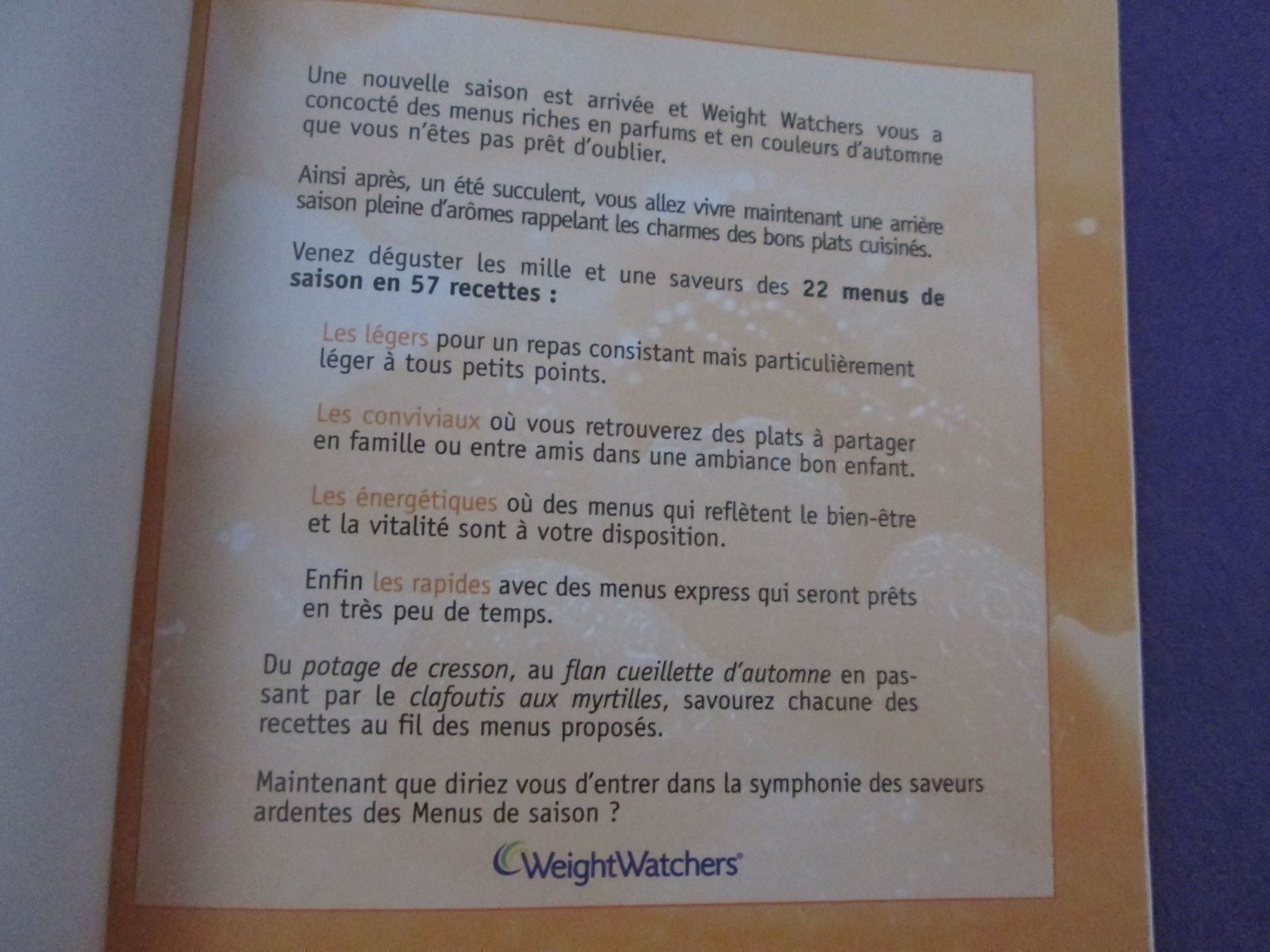 Bücher: WeightWatchers - Menus de saison – Gebraucht aus Neuchâtel von Dualseele 1