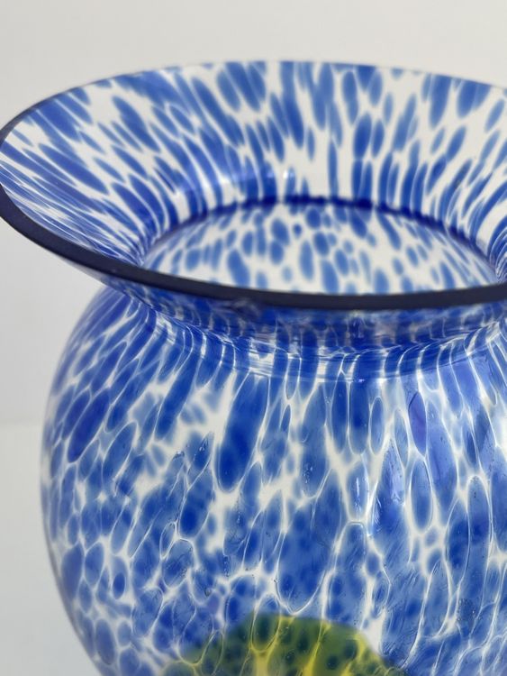 oliruim Vase en verre soufflé bleu et blanc, vase coloré unique en verre opaque pour décoration d'intérieur, centre de table à manger, salon, entrée, cuisine (bleu blanc