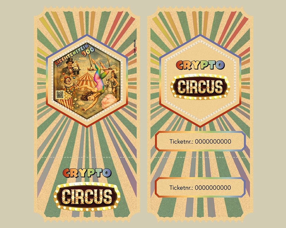 Tutti i francobolli: Liechtenstein Briefmarken Crypto Circus Akrobatin REGENBOGEN – Nuovo e nell'imballaggio originale da Uster venduto da Aladin79 1