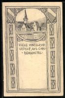 Handgemalt: Berncastel, Ortsansicht mit 