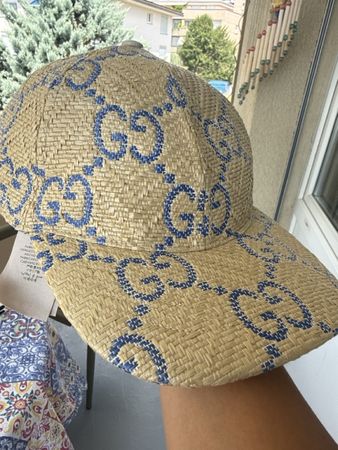 Gucci Basecap Stroh Grösse M blau GG Muster