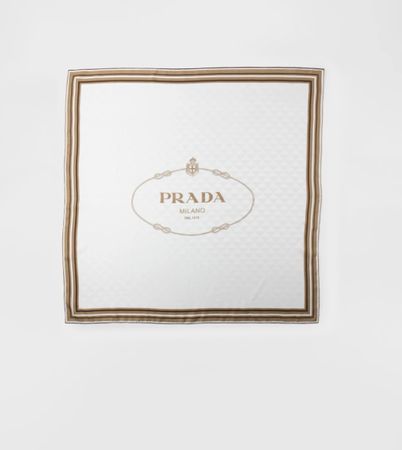 PRADA Silk Foulard Jacquard white brown as new w/box 90cm