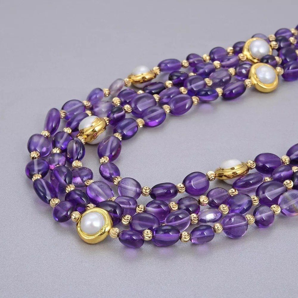 Catenine: Tolle Amethyst grosse Perle Halskette Collier Améthyste – Nuovo (secondo la descrizione) da Prilly venduto da ilyria73 5