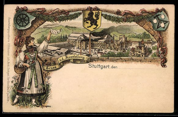 Cancelleria postale: Litho Stuttgart, Ausstellung 1896, Wappe – Usato da Berlin venduto da bartko-reher