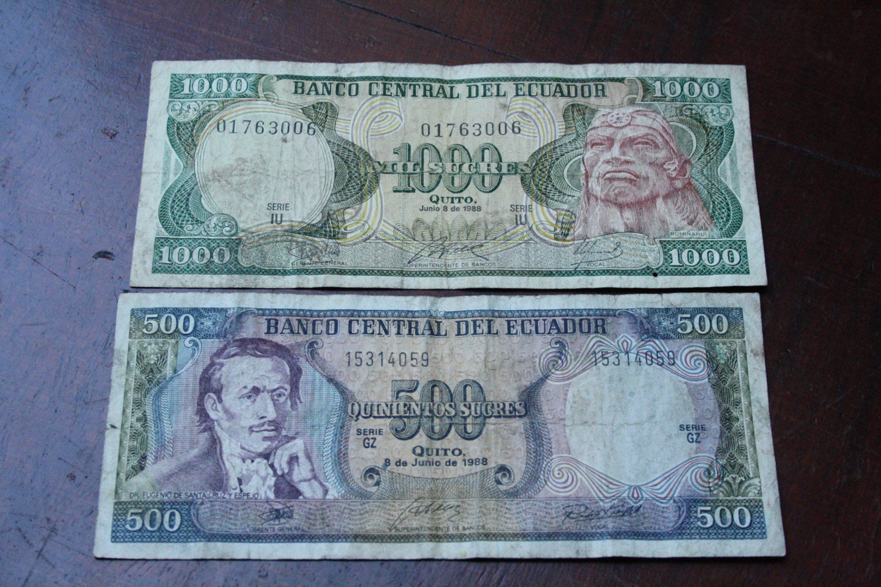Banknoten: Equateur 1988 – Gebraucht aus Cormondrèche von Hermes.monnaies