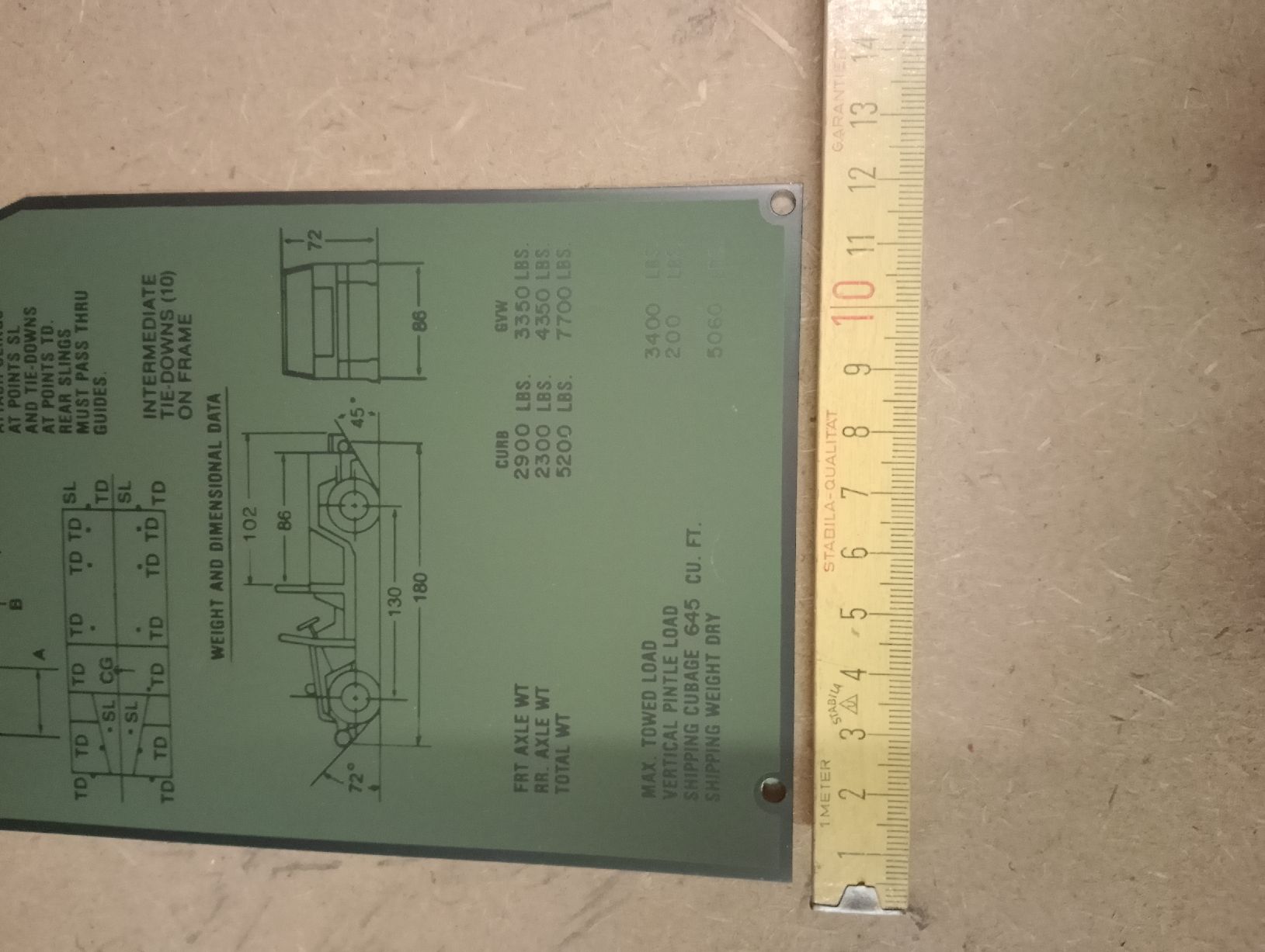 Hummer Tutti pezzi di ricambio auto: Data Plates HMMWV / HUMVEE M998 Sling and Tie Down Data – Nuovo (secondo la descrizione) da Safenwil venduto da dodgewc12 4