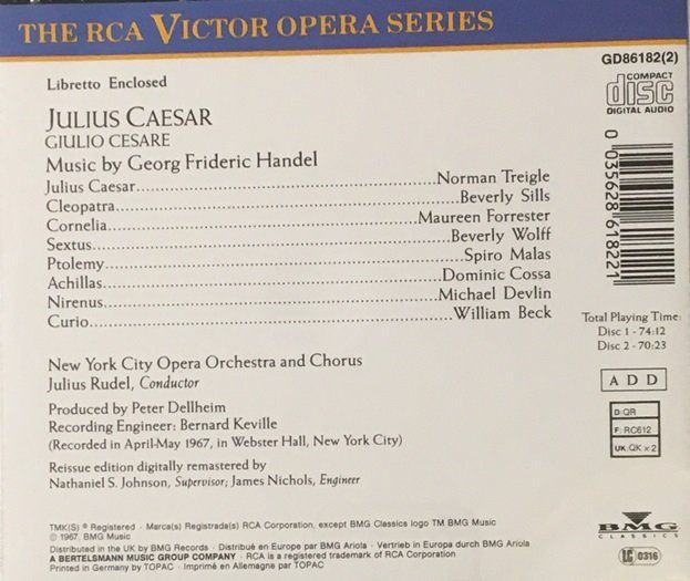 CD: Händel - Julius Caesar (Julius Rudel) – Usato da Grüningen venduto da azulamarillo 1
