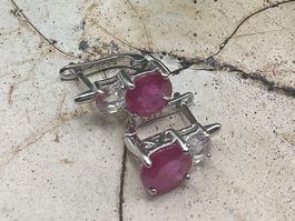 Ohrstecker mit Rubin und Topas in Sterlingsilber