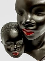 statuette africaniste vintage, mère enfant 50' Mid Century