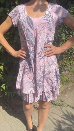 Vestito-lino e cotone rosa stampa floreale taglia