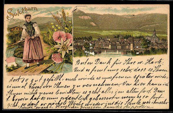 Cartoline postali: Litho Solothurn, Trachtenfrau, Blumen un – Usato da Berlin venduto da bartko-reher