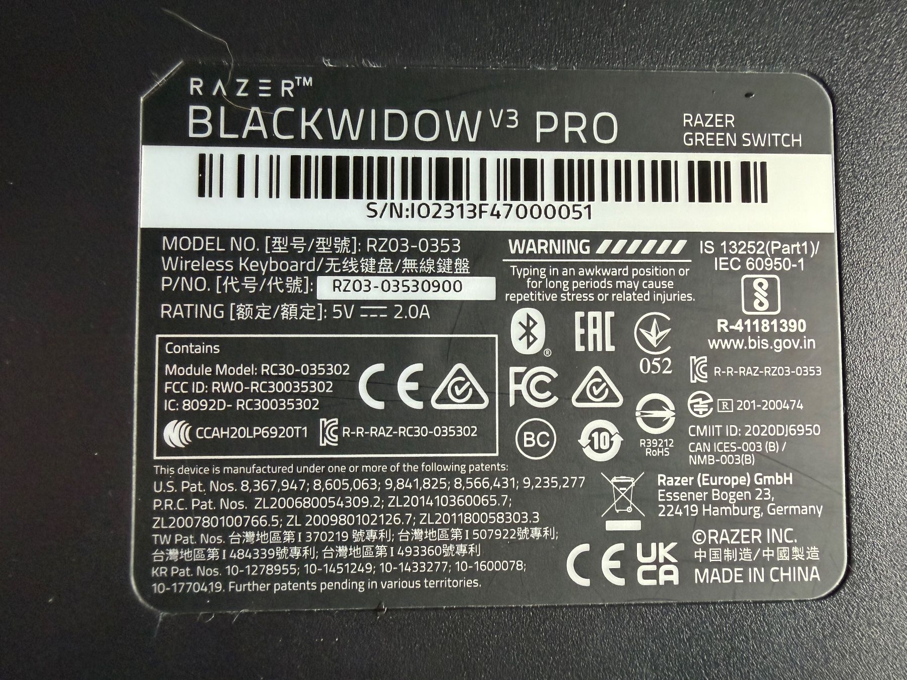 Razer Tastiere: Razer BlackWidow V3 Pro Ch Layout Wireless Keyboard – Usato da Grindelwald venduto da yoloflip45 2