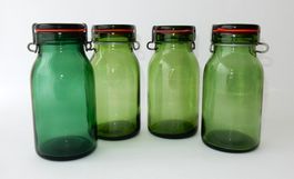 4 grüne Vorrats-/ Einmachgläser « Bülach » - 1.0L - Schlank