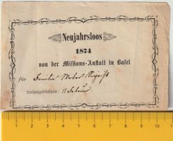 Antikes Los Neujahrslos Lotterie, Missionsanstalt Basel 1874