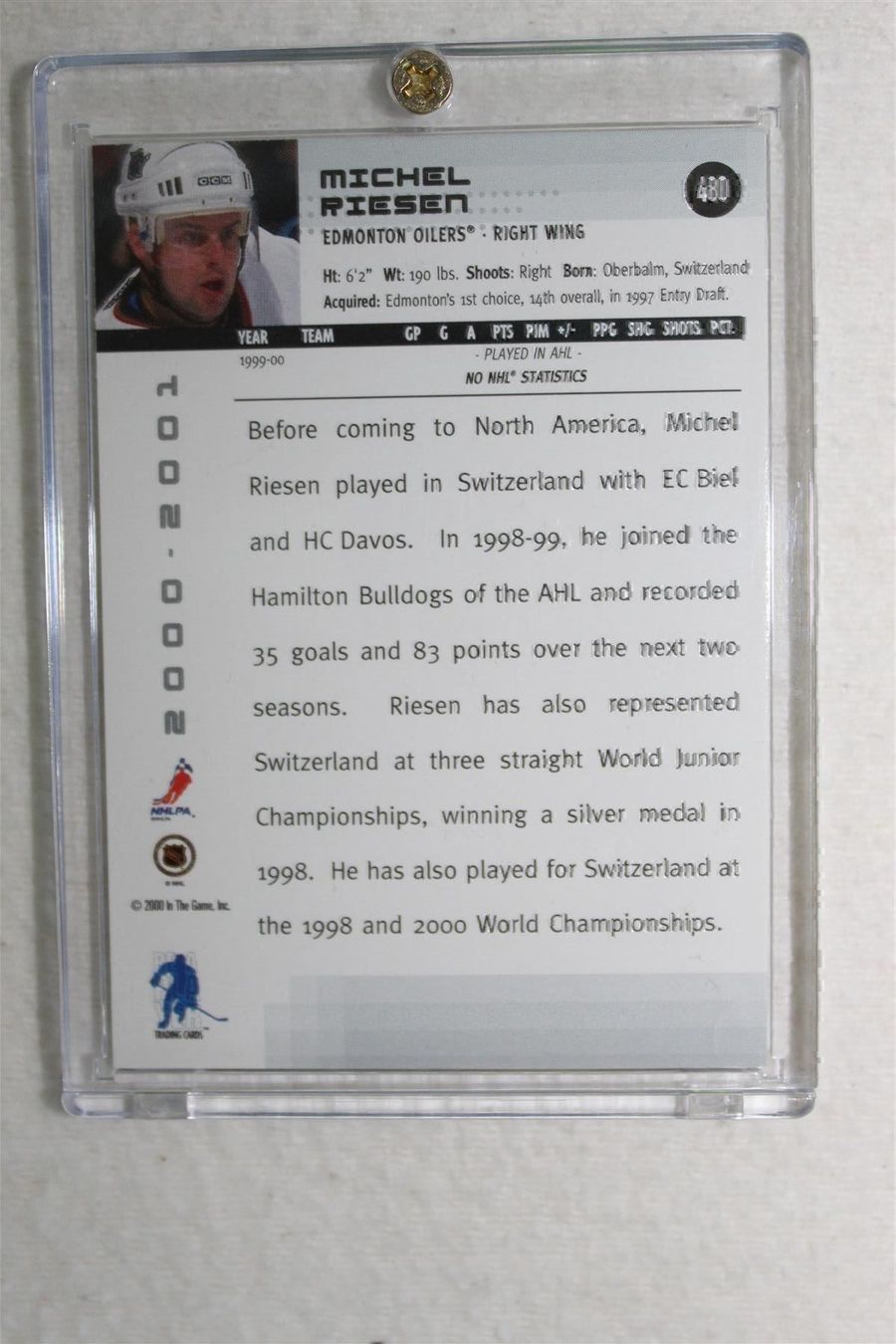 NHL Carte collezionabili: NHL Michel Riesen Edmonton Oilers Plakette – Nuovo e nell'imballaggio originale da Reinach BL venduto da RetroGamesSportsMore 2