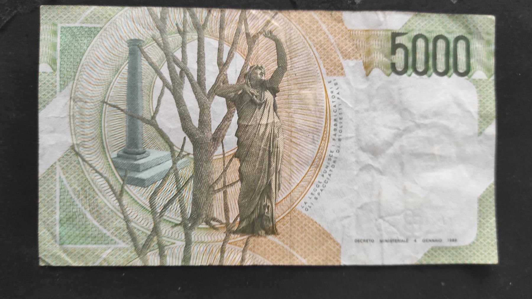 Banknoten: 5000 lire italienne 1985 – Gebraucht aus Couvet von  1