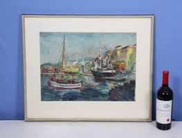 Heinrich Rudolf Grob 1893-1967, grosses Aquarell "Hafen"