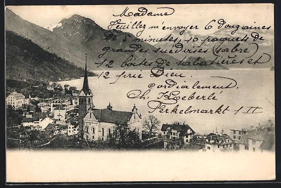 Ansichtskarten: Weggis, Ortspartie mit Kirche und Blick  – Gebraucht aus Berlin von bartko-reher