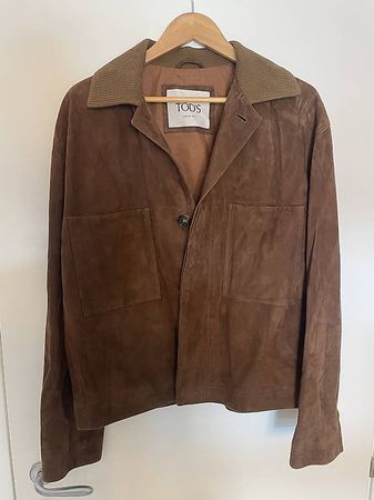 Tods Suede Leather Jacket  Brown  Ribbed Collar