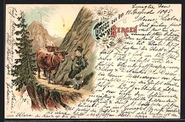 Vorläufer-Lithographie Bergsteiger trif