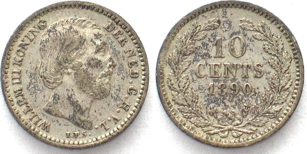 Alle Münzen: NL 10 Cents 1890 WILLEM III. Silber – Gebraucht aus Riehen von sesambestcoins2004