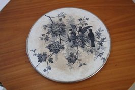 Jugendstil Keramik-Tortenplatte,Vögel auf blühendem Zweig