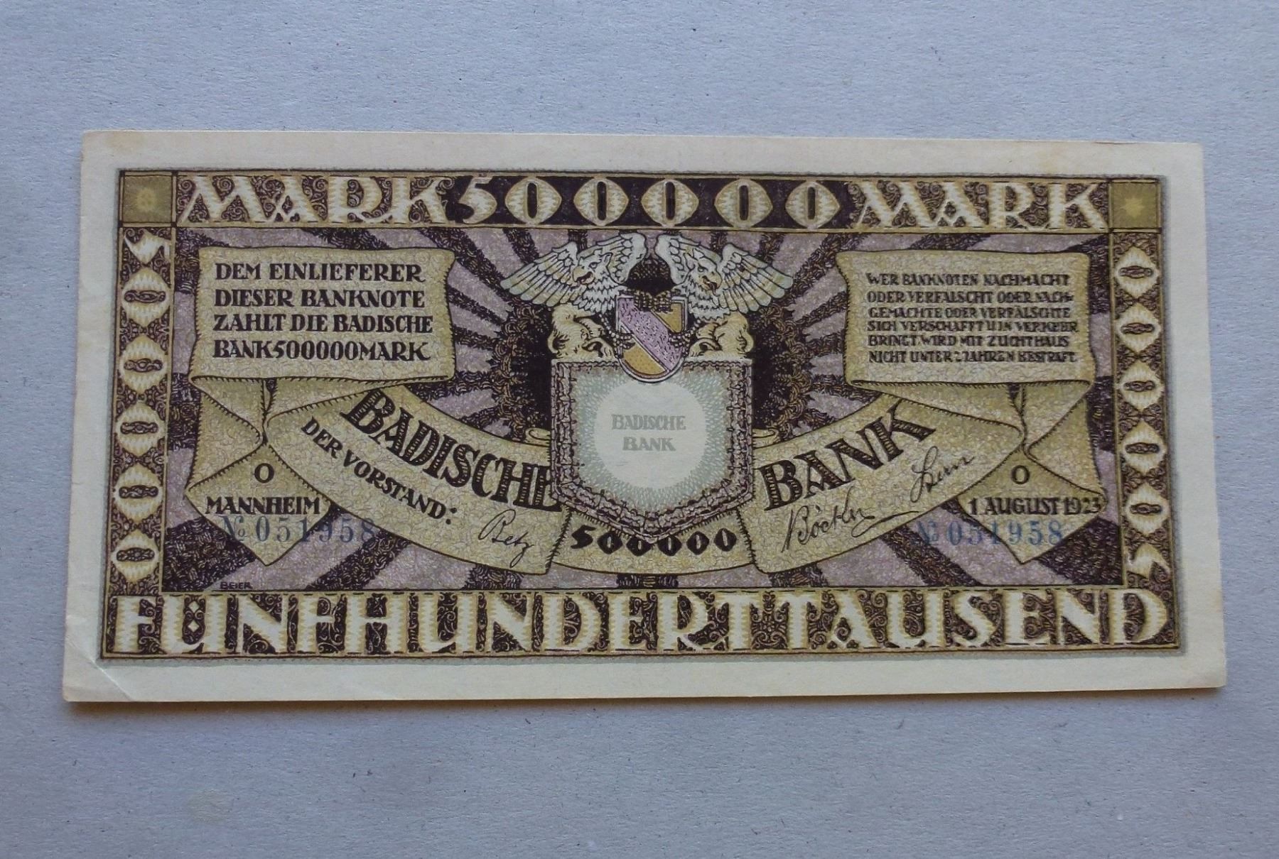 Banconote: Baden ++ 500`000 Mark 1923 – Usato da Walkringen venduto da Casablanca777 1