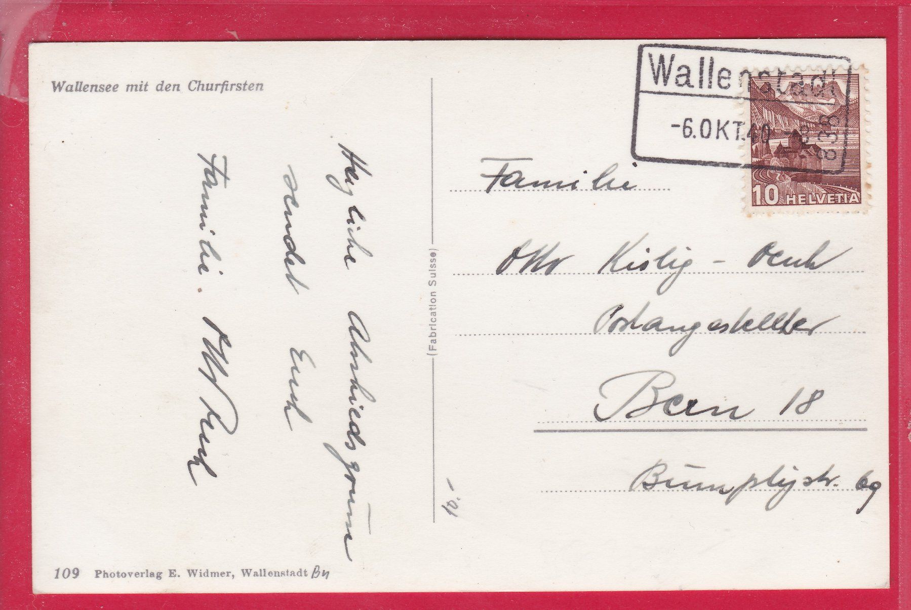 Cartoline postali: WALLENSEE MIT DEN CHURFIRSTEN, 6.10.1940 (AUSHILFSSTEMPEL) – Usato da Oberrieden venduto da Gebirgsstelze 1