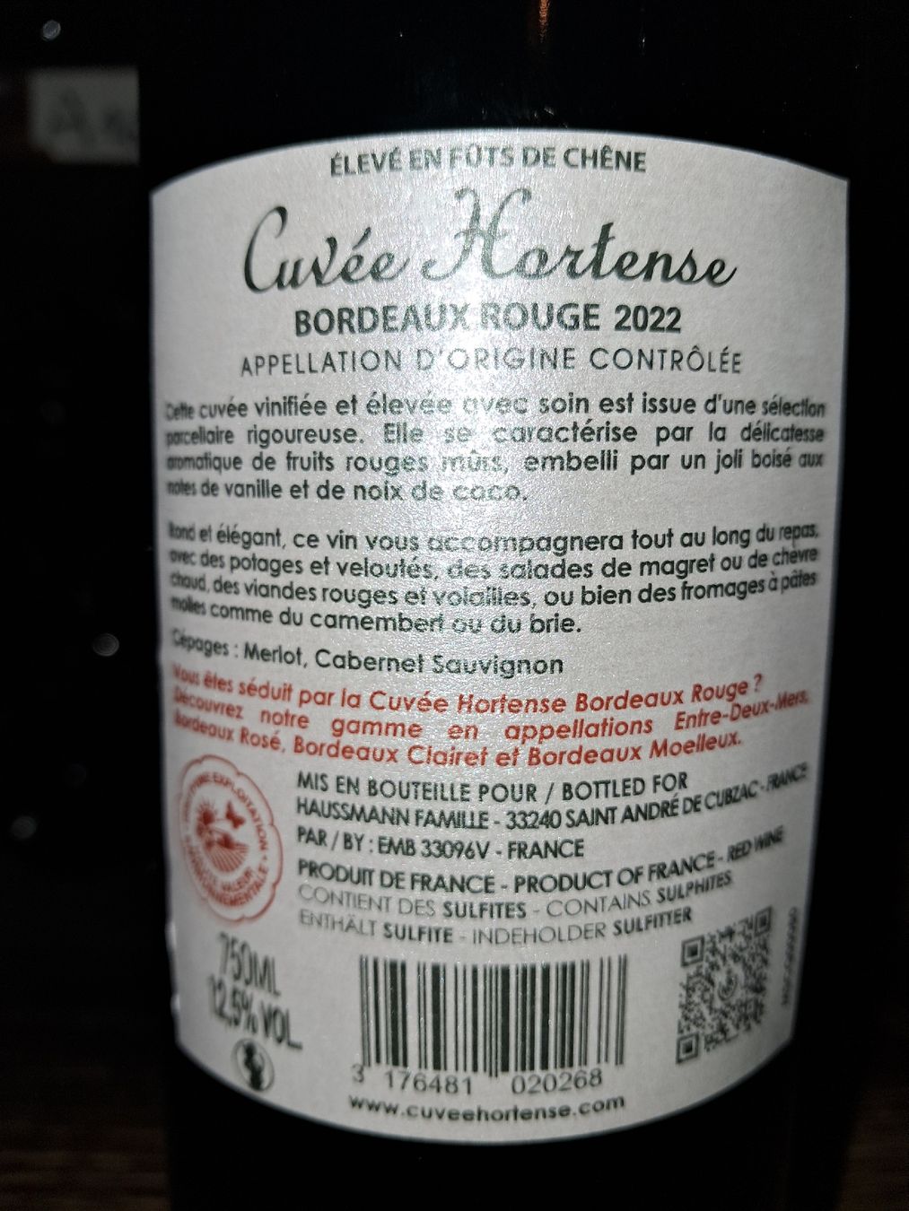 Vins: Cuvée hortense bordeaux 2022 – Neuf avec emballage d'origine à Le locle par juliensaran 3