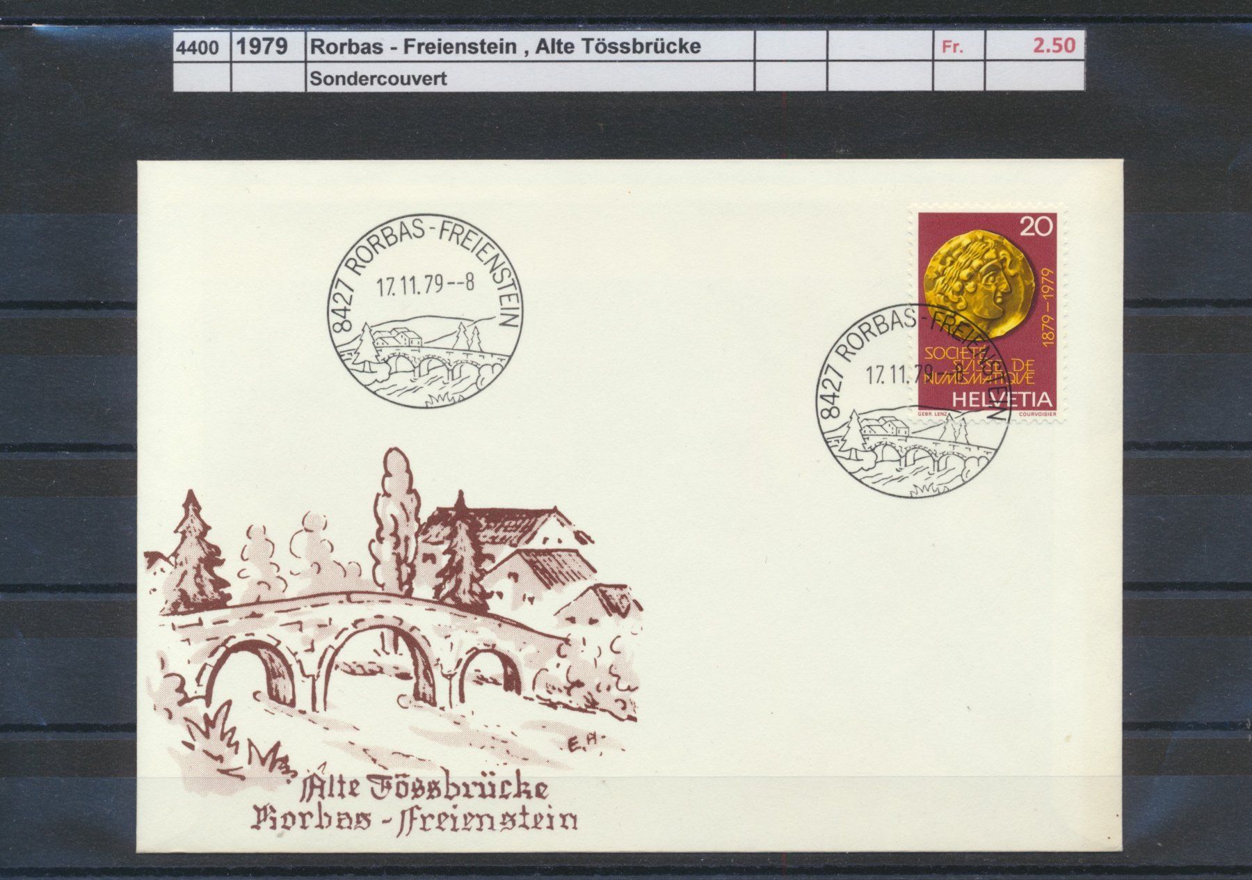 Tutti i francobolli: 1979 Rorbas - Freienstein, "Alte Tössbrücke", Sondercouvert – Usato da Winterthur venduto da Zupogeru