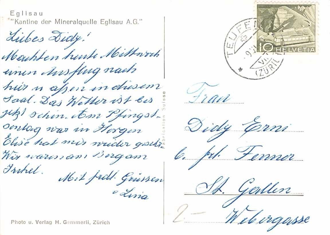 Ansichtskarten: Kantine EGLISANA, Eglisau vor 75 Jahren – Gebraucht aus Lufingen von TopAnsichtskarten 1