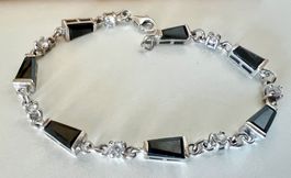 Silberarmband 925 + MPze Onyx & Zirkonia – elegant, Vintage