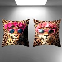 🐆🌸 2er Set Kissen Leopard Print mit Blumenkranz ✨