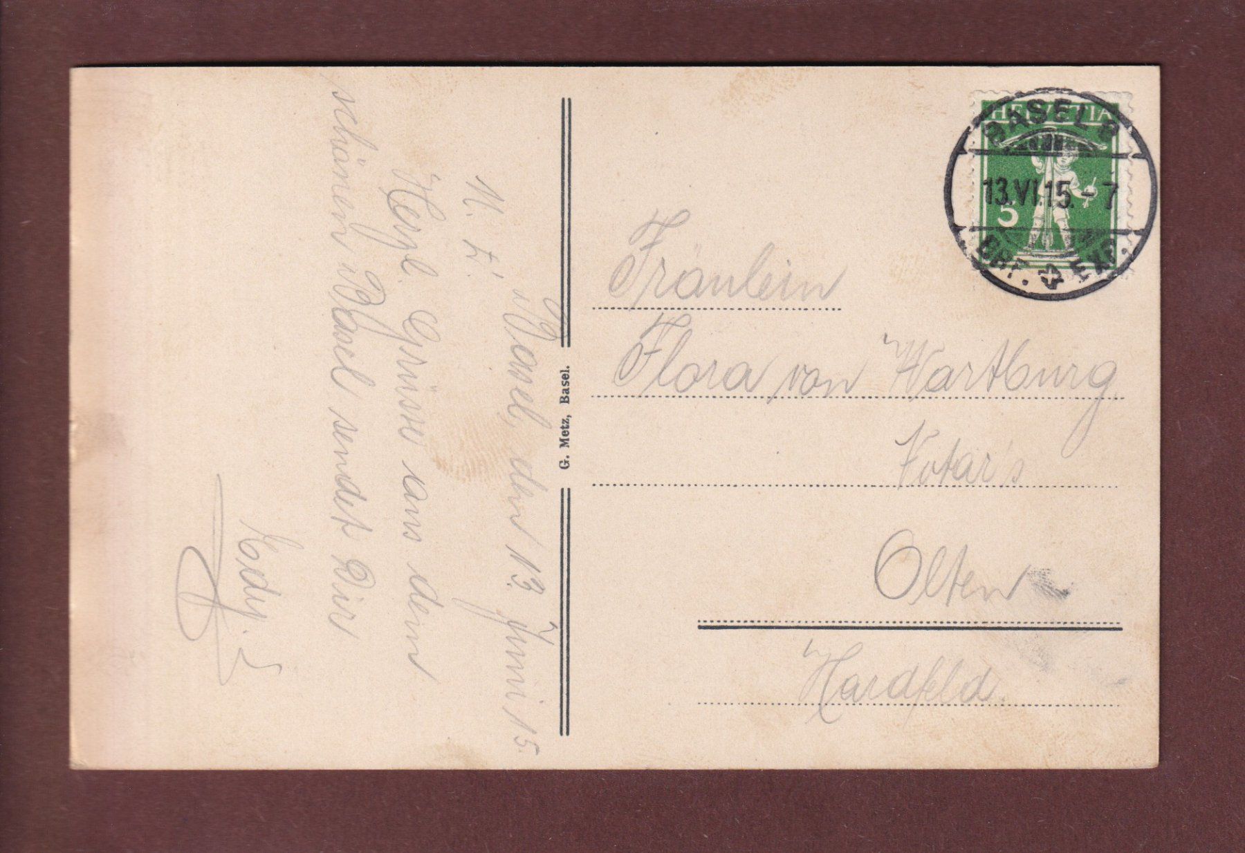 Cartoline postali: BASEL - Wettsteinbrücke - 1915 – Usato da Pully venduto da nicecards 1