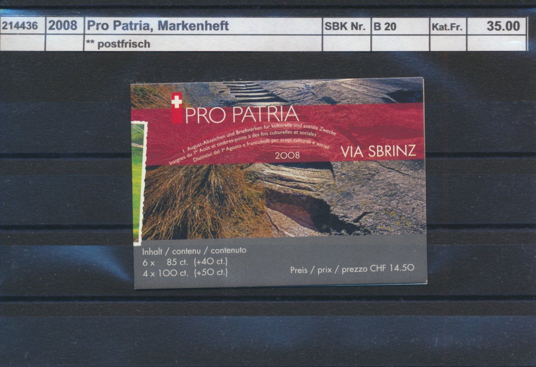 Tutti i francobolli: 2008 Pro Patria, Markenheftchen, ** postfrisch – Nuovo (secondo la descrizione) da Winterthur venduto da Zupogeru