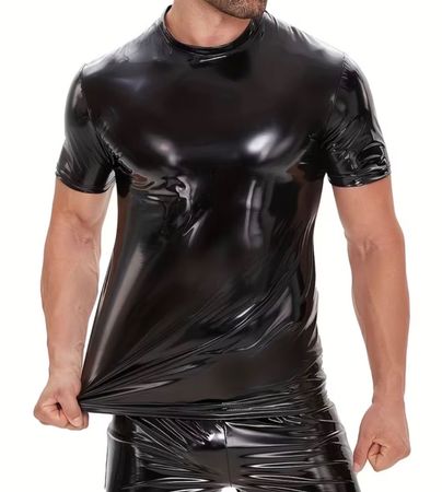 Hochglanz-Lack Shirt  Schwarz ähnlich Latex, Grösse M
