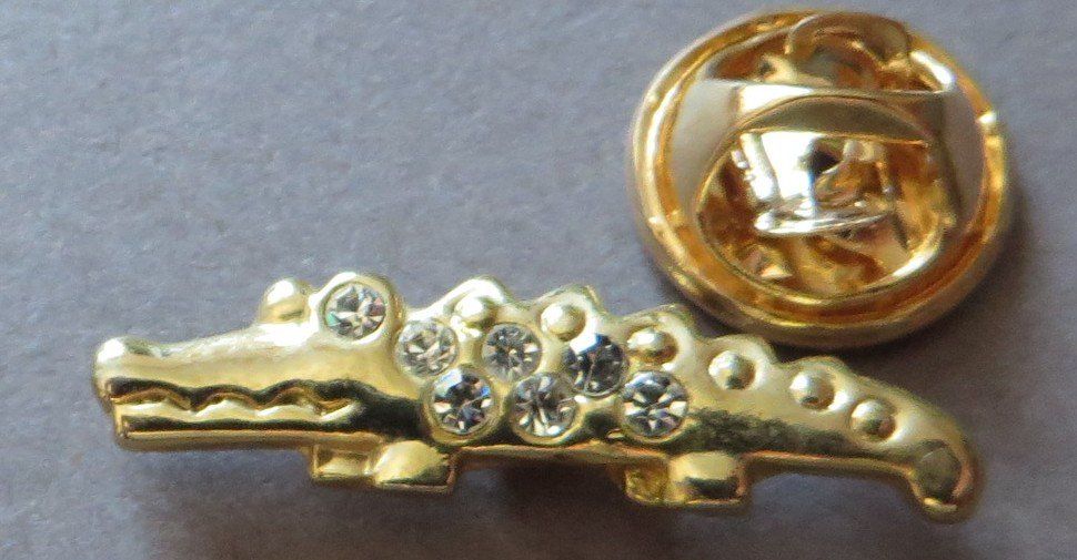 Placchette & Badge: PIN, SCHMUCKPIN KROKODIL MIT STEINCHEN – Usato da Neuhausen venduto da luckimucki