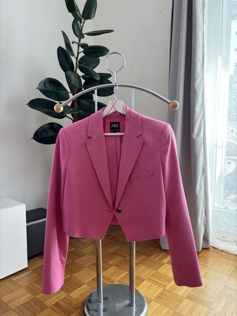 Zara Cropped Blazer Magenta Pink, Size S