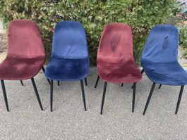 4 Stühle Samt Rot Blau Metallbeine guter Zustand
