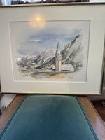 Aquarelle Eglise Ste-Cécile de Ceillac, signée