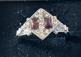 Silberring 925 mit Zirkonia und lila Steinen, Grösse 60